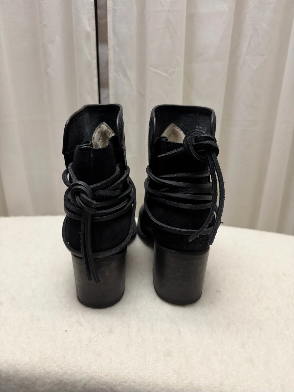 Freebird by Steven Black Leather Ankle Boots with Wrap Tie